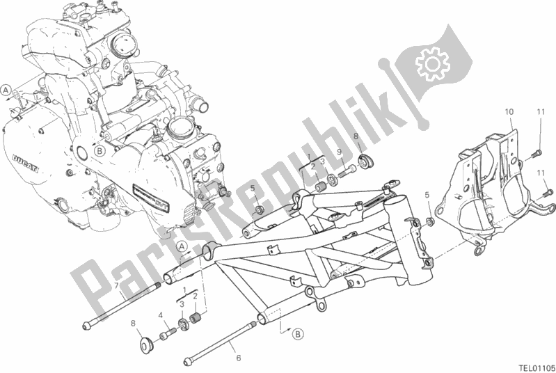 All parts for the Frame of the Ducati Multistrada 1260 S ABS Thailand 2018